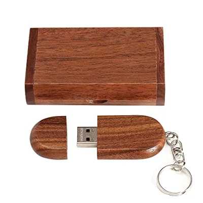 Afbeelding van HOZYALE USB 2.0 flashdrive, houten geheugenstick, stick, data opslag, pendrive met kist (32 GB, Ellipse Brown)