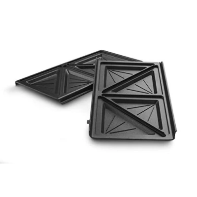 Afbeelding van De&#039;Longhi Sandwichplatenset DLSK154 keukenaccessoires voor multigrill SW12, grillinzetstuk met diagonale uitsparing, vaatwasserbestendig gegoten aluminium, zwart