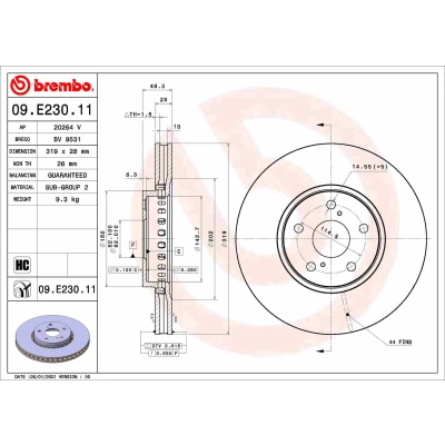 Afbeelding van BREMBO 09.E230.11 Remschijf 319 28 5 interne ventilatie Gecoat High carbon LEXUS: RX II