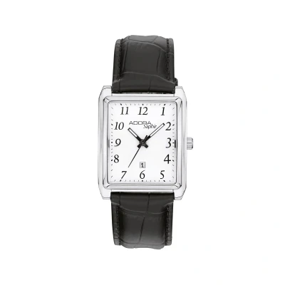 Afbeelding van Herenhorloge Adora Saphir Rechthoekige kast, Saffierglas, Zwart leren band, Anti allergisch staal, Quartz