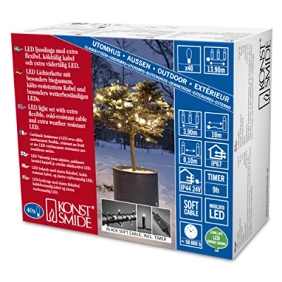 Afbeelding van KONSTSMIDE led lichtsnoer Kerstversiering buiten Micro met 9 h timer, dubbel geïsoleerd/bekleed, 40 warmwitte dioden (1 stuk)