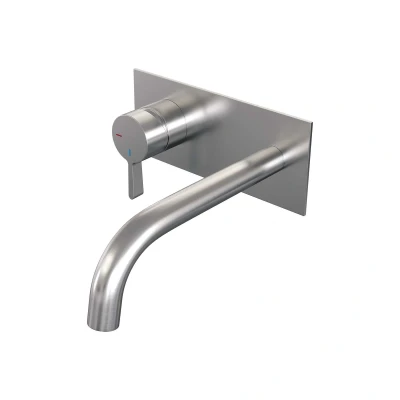 Afbeelding van Brauer Brushed Edition Wastafelmengkraan inbouw gebogen uitloop rechts hendel middel dik afdekplaat model E2 PVD geborsteld RVS