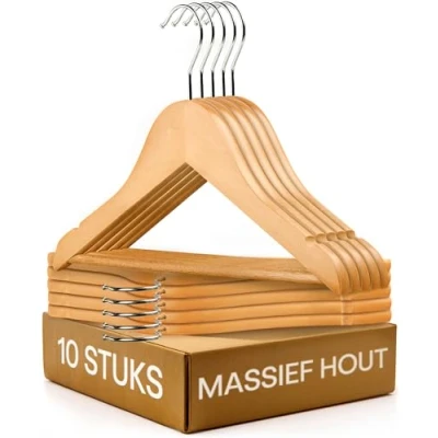 Afbeelding van Kinderhangerset van Hout Set 10 Robuust Natuurlijk Beukenhout Perfecte Organisatie voor Kinderkleding
