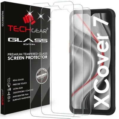 Afbeelding van TECHGEAR 3 pack GLAS voor Samsung Galaxy XCover 7 Screen Protector, Glass Edition Protectors Cover [2.5D Ronde Rand] [9H Hardheid] [Kristalhelderheid] [Krasbestendig] [Geen luchtbel]