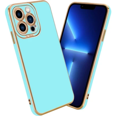 Afbeelding van Cadorabo Hoesje geschikt voor Apple iPhone 13 PRO in Glossy Turqouise Rose Goud Beschermhoes van flexibel TPU silicone Case Cover en met camerabescherming