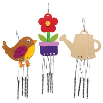 Afbeelding van Baker Ross Houten windgong &quot;In de tuin&quot; (4 stuks) voor kinderen om te knutselen en vorm geven.