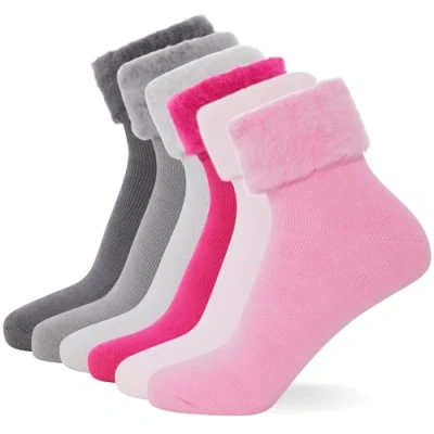 Afbeelding van FM London (6 pack) extra warme dames superzachte thermische bedsokken in pastelkleuren (maat: 34 40) pluizige sokken voor ideaal koude avonden fleece voering, gezellig, comfortabel,