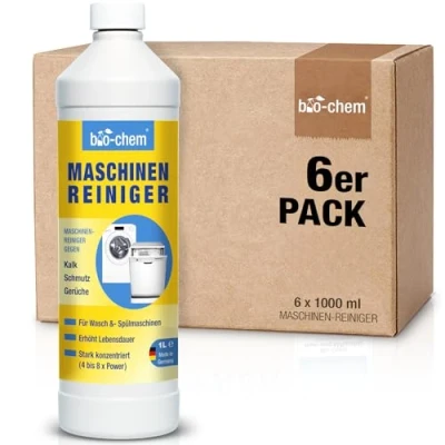 Afbeelding van bio chem Machinereiniger, 6 x 1000 ml, voor wasmachine en vaatwasser, geurneutraal zacht, vloeibare intensieve reiniger het interieur van vaatwassers wasmachines, made in Germany