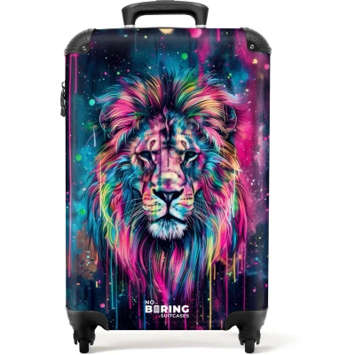 Afbeelding van NoBoringSuitcases.com® Kinderkoffer Kindertrolley Leeuw Neon Handbagage koffer lichtgewicht Reiskoffer trolley Rolkoffer met wieltjes Past binnen 55x40x20 en 55x35x28