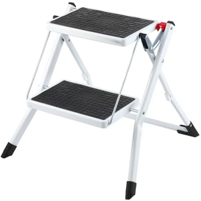 Afbeelding van VEVOR Opvouwbare voetstap, capaciteit 150 kg, 2 treden, van staal, brede kruk met oppervlak en antislip glijders, voor volwassenen, peuters, huis, keuken, kantoor, camper