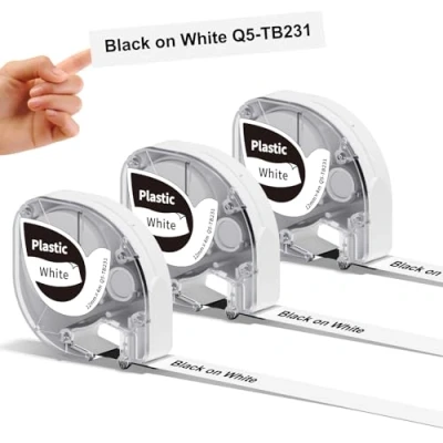 Afbeelding van Phomemo P12 vervangende plastic labeltape voor &amp; Dymo LetraTag LT label maker, gelamineerd gebruik binnenshuis, waterdicht, 12 mm x 4 m, zwart op wit, 3 pack
