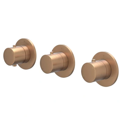 Afbeelding van IVY Bond afbouwdeel inbouwthermostaat 2 stopkranen symmetry Geborsteld Mat Koper PVD Tijdloze uitstraling