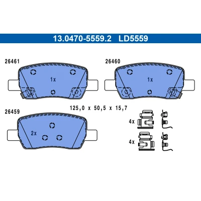 Afbeelding van Remblokkenset, schijfrem ATE 13.0470 5559.2, voor o.a. KIA, HYUNDAI