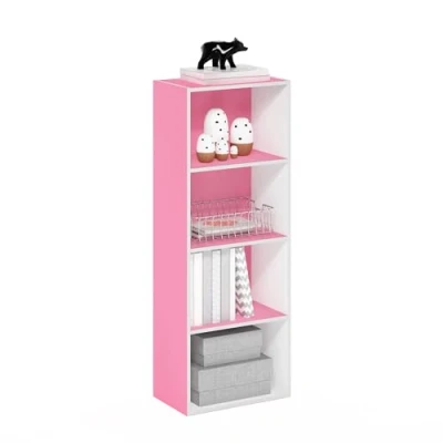 Afbeelding van Furinno Luder 4 Tier Open Plank Boekenkast, Roze/Wit