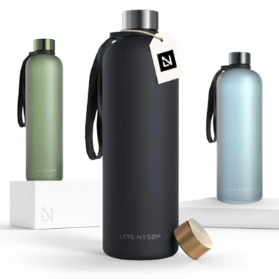 Afbeelding van LARS NYSØM Drinkfles &#039;Blæst&#039; Ultralichte tritan waterfles 1500ml BPA vrij, lekvrij Inclusief 2 deksels Onyx Black