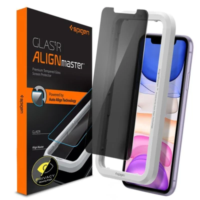 Afbeelding van Spigen Privacy Glass + Frame screenprotector voor iPhone 11 transparant