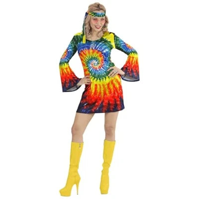 Afbeelding van Widmann Hippie Kostuum Psychedelische Tie Dye Vrouw Multicolor Small Carnavalskleding Verkleedkleding