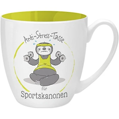 Afbeelding van GRUSS &amp; CO Anti stress mok motief &quot;sportkanonen&quot; met spreuk, 45 cl, New Bone China grappig cadeau 45522
