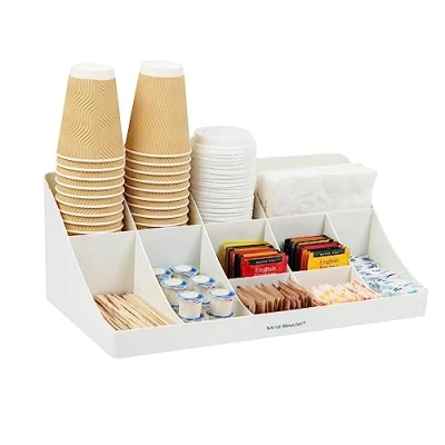 Afbeelding van Mind Reader COMORG WHT Station, koffiebar 11 compartiment, 2 laags beker en specerij aanrecht organizer, 18&quot; L x 9,5&quot; B 6,6&quot; H, kunststof, wit