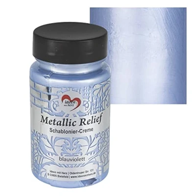 Afbeelding van Ideen mit Herz Sjabloneercrème, metallic reliëf, fijne structuurpasta, sjabloneerkleur, sjabloneerpasta, 90 ml, op waterbasis (blauwpaars)