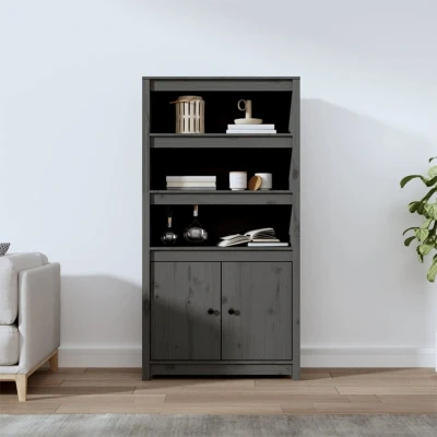 Afbeelding van Hoge kast 80x35x154 cm massief grenenhout grijs