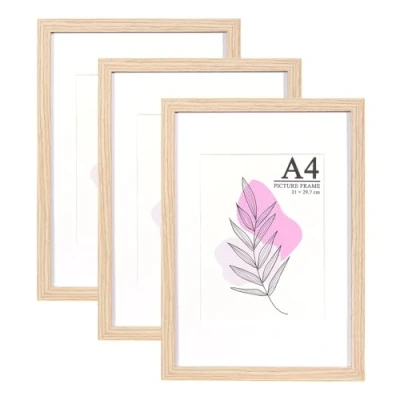 Afbeelding van Baoee Eiken fotolijst A4 met houder, set van 3, acrylglas, posterlijst, certificaatlijst, vrijstaand en wandmontage