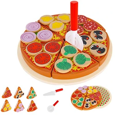 Afbeelding van KRUZZEL pizza om te snijden met houten assortiment speelspeelgoed 9354