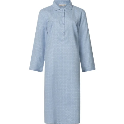 Afbeelding van Lunatex klassiek dames nachthemd 643778 met knoopsluiting flanel blauw maat M
