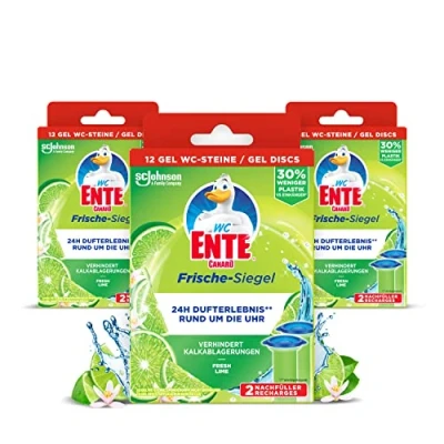 Afbeelding van WC Ente Navulling van frisheidszegel, zonder mandjes, 3 x 12 gelwc stenen, limoengeur, verpakking stuks (3 72 ml)