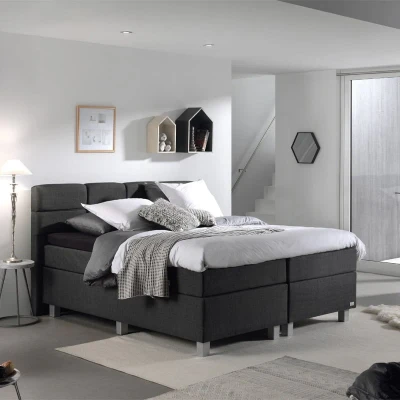 Afbeelding van 2 Persoons Boxspring Gustavo Antraciet 160x200 cm Pocketvering Inclusief Topper Dekbed Discounter.nl