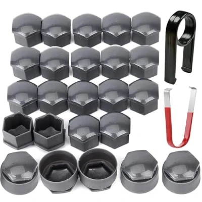 Afbeelding van Gebildet 24 delige Wielmoerdop 17mm (5stuks anti diefstal boutdop + 19 stuks normale boutdop) Zeshoekige Bandmoerdoppen met Verwijderingsgereedschapset voor auto&#039;s (grijs)