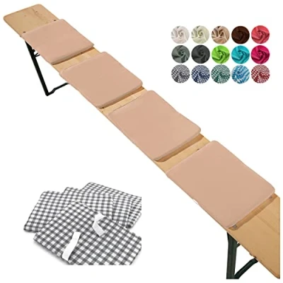 Afbeelding van heimtexland ® Zitkussen, type 859, set van 4, bierbank, bekleding, biertentgarnituur, tuin, decoratief kussen, beige, 25 x 36 cm