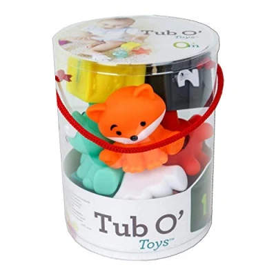 Afbeelding van Infantino Tub O&#039; Toys 9 Pieces Toy Set with Colorful Blocks, Animal Pals &amp; Multi Textured Balls Sensory Development, Ages 0 3 years