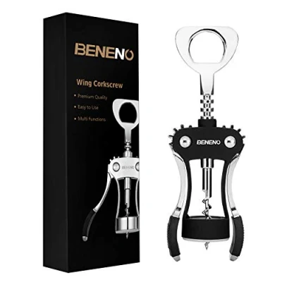 Afbeelding van Upgrade wijnopener, zinklaag ring, premium vleugelkurkentrekker met multifunctionele flesopener