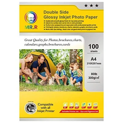 Afbeelding van MR.R 300gsm 100 Vellen A4 Glanzend Inkjet Fotopapier dubbelzijdig Instant Droog Waterdicht Wit Fotobladen 210x297mm