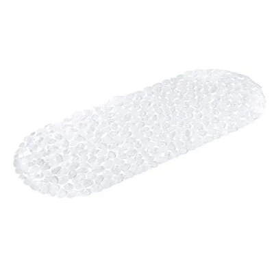 Afbeelding van Navaris badkuipmat anti slip transparant lange douchemat 99 x 39 cm steenmotief geurloze badmat PVC antislip met zuignappen