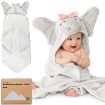 Afbeelding van KeaBabies Biologische capuchonhanddoek voor baby&#039;s, meisjes, jongens, zacht, absorberend, 100% katoen, babyhanddoek met capuchon pasgeborenen, grote babybadhanddoek (Ella)