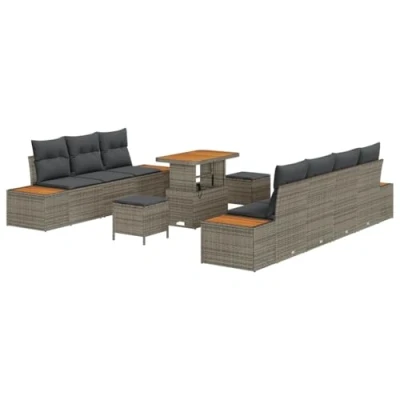 Afbeelding van vidaXL 10 delig Tuin Sofa Set met Kussens Grijs Poly Rattan Acacia