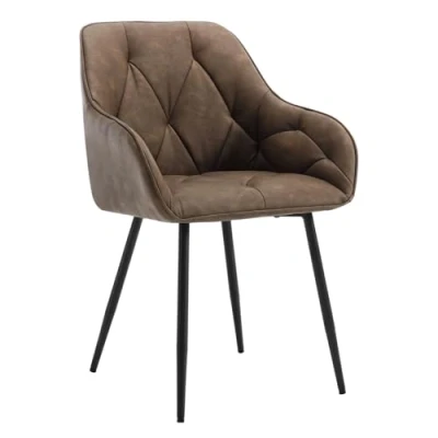 Afbeelding van WOLTU EZS03dbr 1 Eetkamerstoel, keukenstoel, ergonomische stoel, armleunstoel, gestoffeerde zitting van vintage kunstleer, metalen poten, donkerbruin