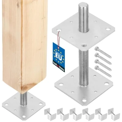 Afbeelding van KOTARBAU® Set van 6 Paaldrager 160 mm x 250 schroefdraad M24 verzinkt steunpoot in hoogte verstelbaar, vloervoet, betonvoet om vast te schroeven, regelbaar