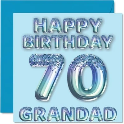 Afbeelding van 70e verjaardagskaart voor opa blauwe glitter feestballonnen gelukkige verjaardagskaarten 70 jarige van kleinzoon kleindochter, 145 mm x cadeau
