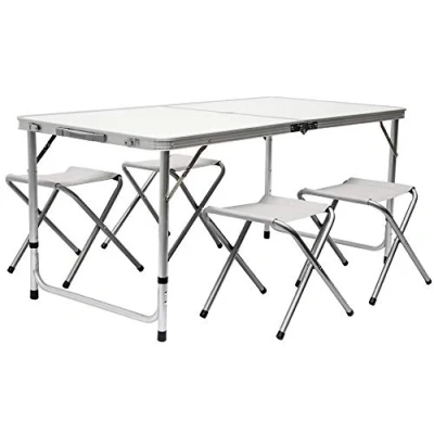 Afbeelding van Inklapbare, in hoogte verstelbare Campingtafel 120x60x70cm incl. 4 inklapbare krukken s