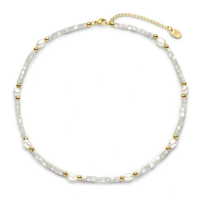 Afbeelding van CO88 Collection 8CN 26413 Kralen Ketting Parelmoer Parel Collier 6,2mm 3,4mm 40+5cm Wit Goudkleurig