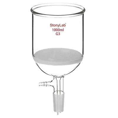 Afbeelding van stonylab Borosilicaatglas Buchner Filter Trechter met Fijne Frit (G3), 113 mm Binnen Diameter, 110 Diepte, 24/40 Standaard Taps Binnenste Gewricht en Vacuüm Getande Tubulatie (1000 ml)