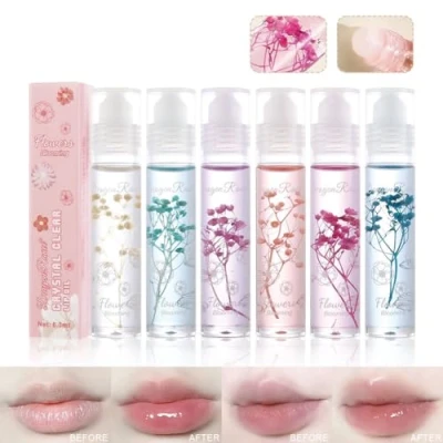 Afbeelding van Roll On Lip Gloss Se 6 verpakkingen Flower Jelly Oil Long Lasting Moisturizer Blam met echte bloemen Glossy Make up voor droge en gebarsten lippen
