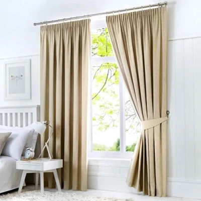Afbeelding van Fusion Natuurlijke verduistering B 66 x L90 Potlood Crème 2x Panelen Thermische Slaapkamer &amp; Woonkamer Geplooide Gordijnen en in Lichtbeige, Polyester, inch Breedte 90&quot; Drop (168