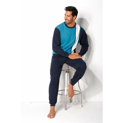 Afbeelding van H.I.S Pyjama Türkis marine weiß, Heren, Maat: M/L, weiß