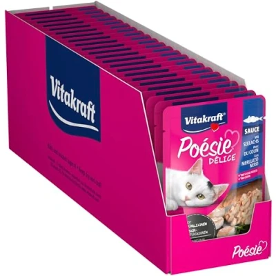 Afbeelding van Vitakraft Poésie Délice Natvoer voor katten, met voortreffelijke MSC Seelachs in saus, volwassen 23 portiezakken, voedingsfysiologisch afgestemd (23 x 85 g)