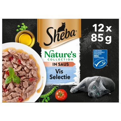 Afbeelding van Sheba Natures Collection In Gelei Mix Selectie Maaltijdzakjes Kattenvoer Tomaat Pompoen Erwt 12x85 g