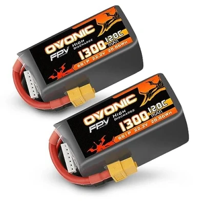 Afbeelding van OVONIC Lipo accu, 6s 1300 mAh, 22,2 V, 120 C, met XT60 stekker voor RC FPV helikopter, vliegtuig, Quadcopter, hobby Racing, 2 stuks